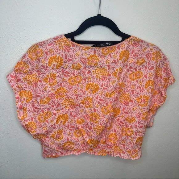 Zara Orange & Pink Printed Oversized Crop Top Size Large - Picture 7 of 15